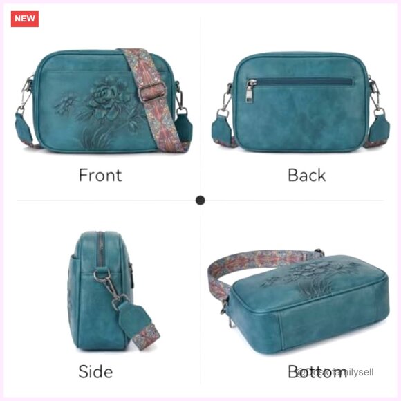 Vegan Leather Crossbody Bag with Wide Adjustable Strap, Compact Travel Purse - Picture 6 of 6